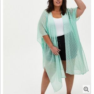 Torrid mint green heart clip dot kimono 1X 14/16 NWT plus size